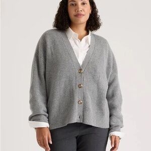 Quince Mongolian Cashmere Fisherman Boxy Cropped Cardigan Sweater in Gray size L